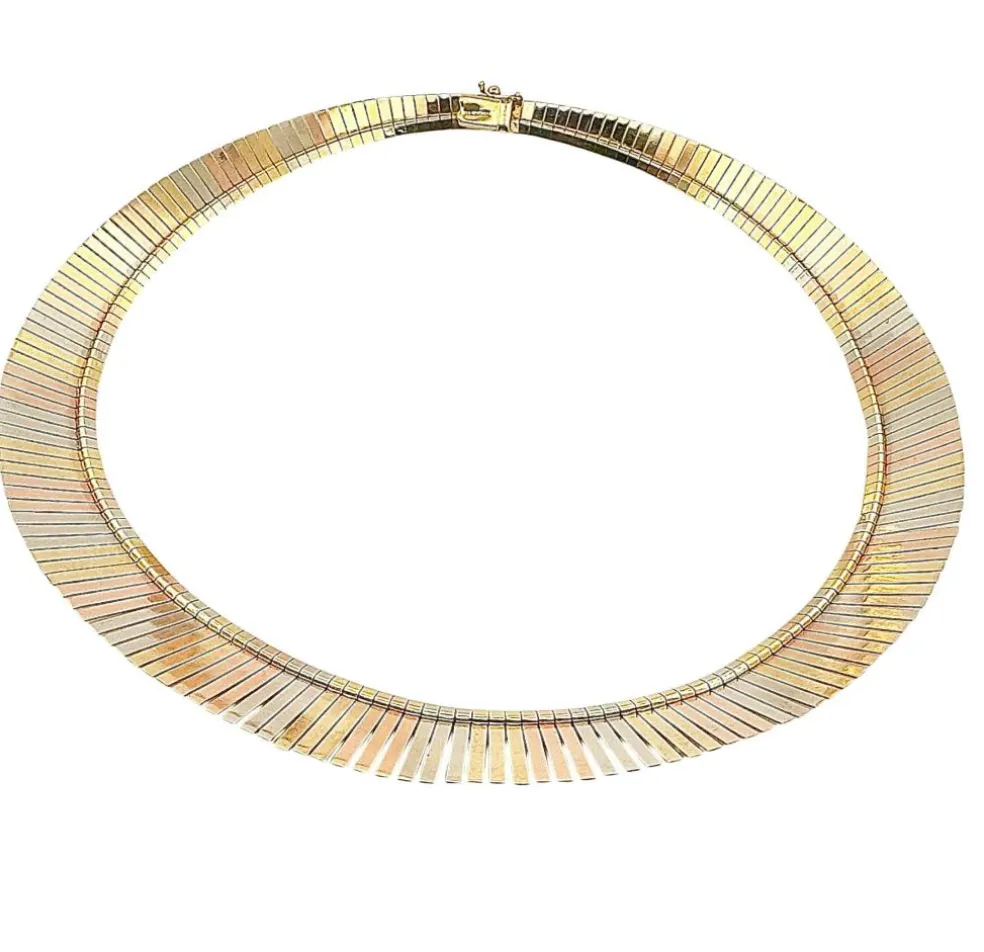 Parure or 3 couleurs , collier ruban et bracelet