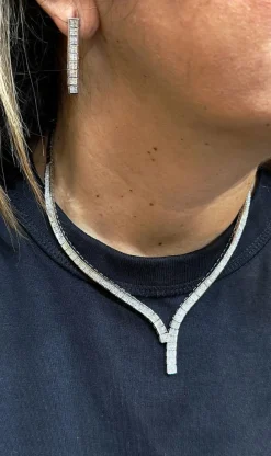 Parure or blanc Collier rivière de diamants et Boucles d’oreilles