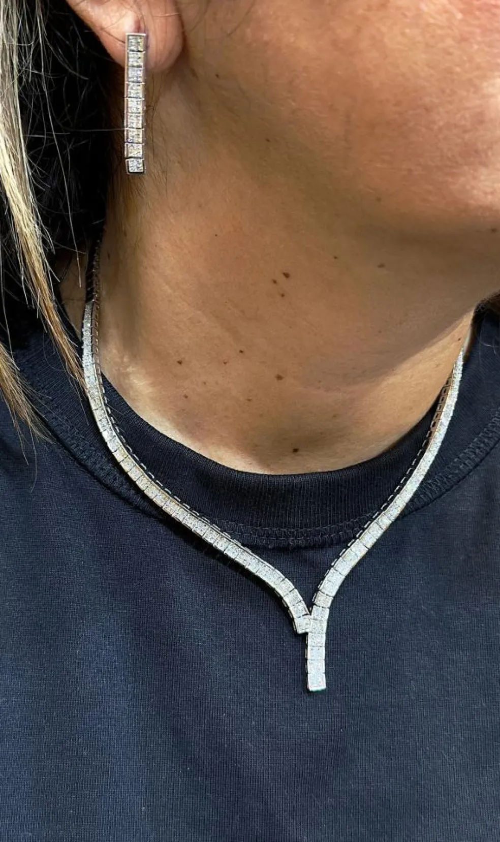 Parure or blanc Collier rivière de diamants et Boucles d’oreilles