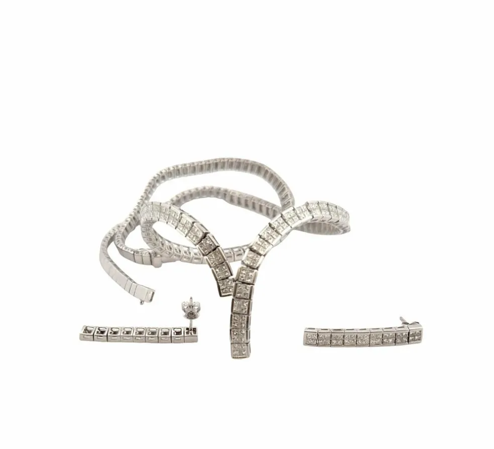 Parure or blanc Collier rivière de diamants et Boucles d’oreilles
