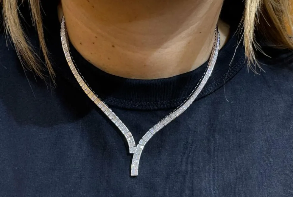 Parure or blanc Collier rivière de diamants et Boucles d’oreilles