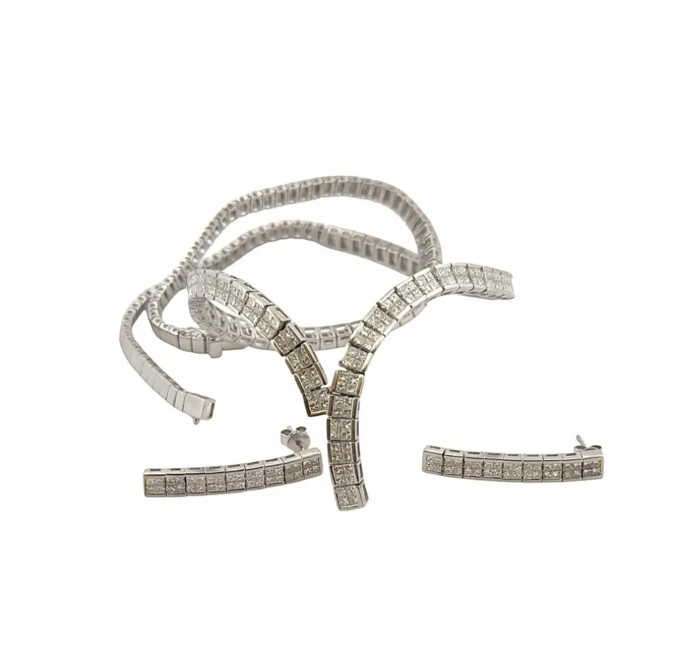 Parure or blanc Collier rivière de diamants et Boucles d’oreilles
