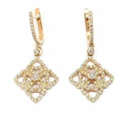 Pendants d'oreilles dentelle diamants or rose
