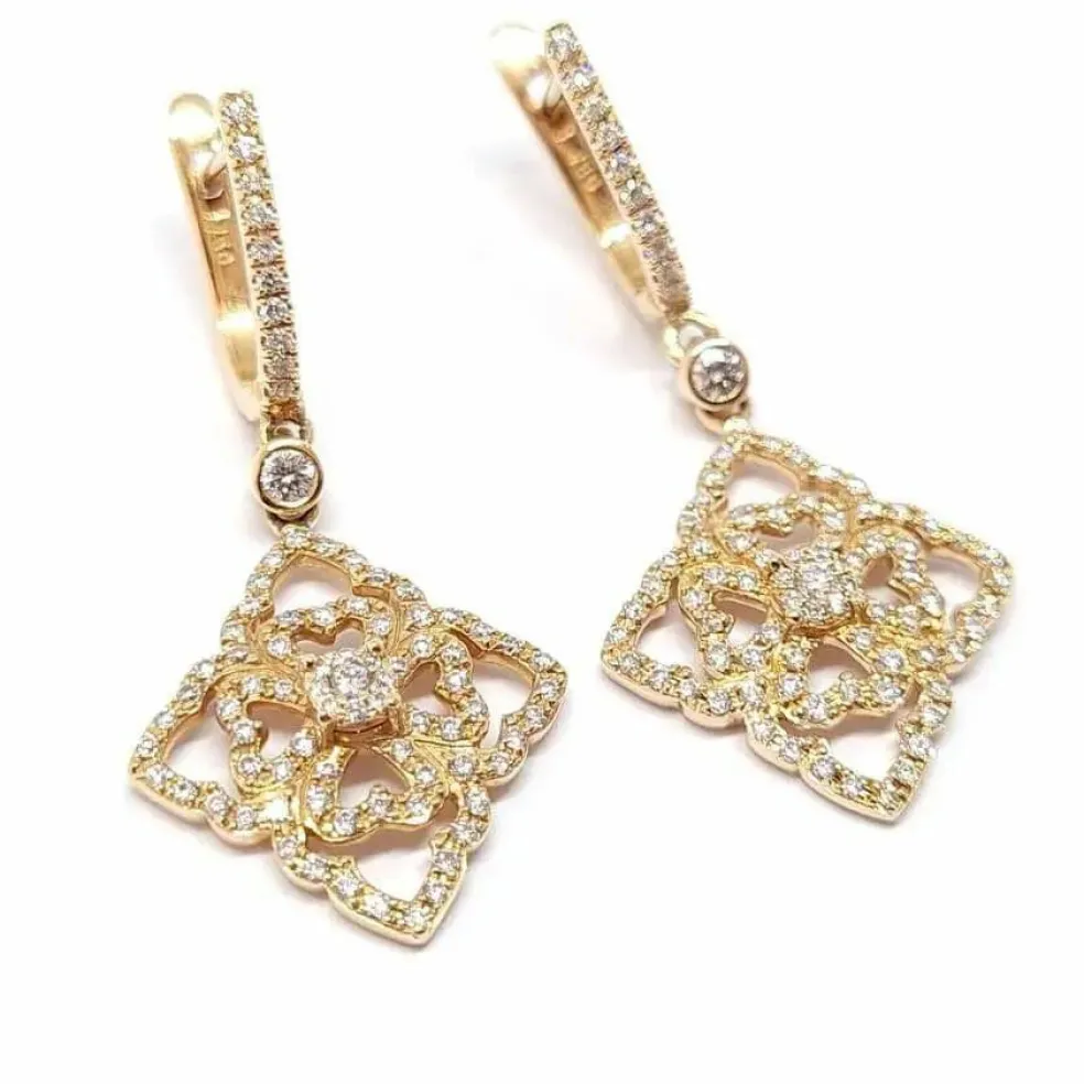 Pendants d'oreilles dentelle diamants or rose