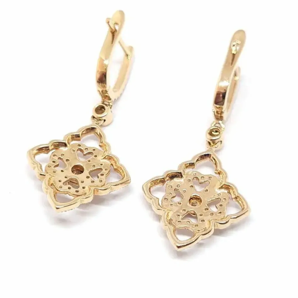 Pendants d'oreilles dentelle diamants or rose