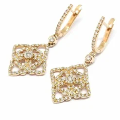 Pendants d'oreilles dentelle diamants or rose