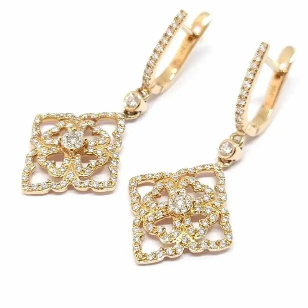Pendants d'oreilles dentelle diamants or rose