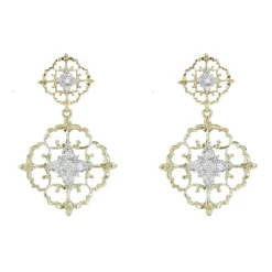 Pendants d'oreilles diamants ors jaune et blanc arabesques