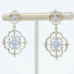Pendants d'oreilles diamants ors jaune et blanc arabesques