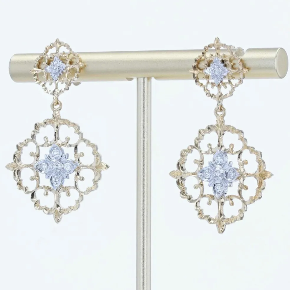 Pendants d'oreilles diamants ors jaune et blanc arabesques