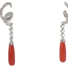 Pendants d'oreilles en or blanc, diamants et corail