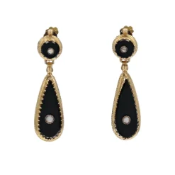 Pendants d'oreilles onyx et perles fines
