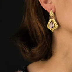 Pendants d'oreilles or améthystes