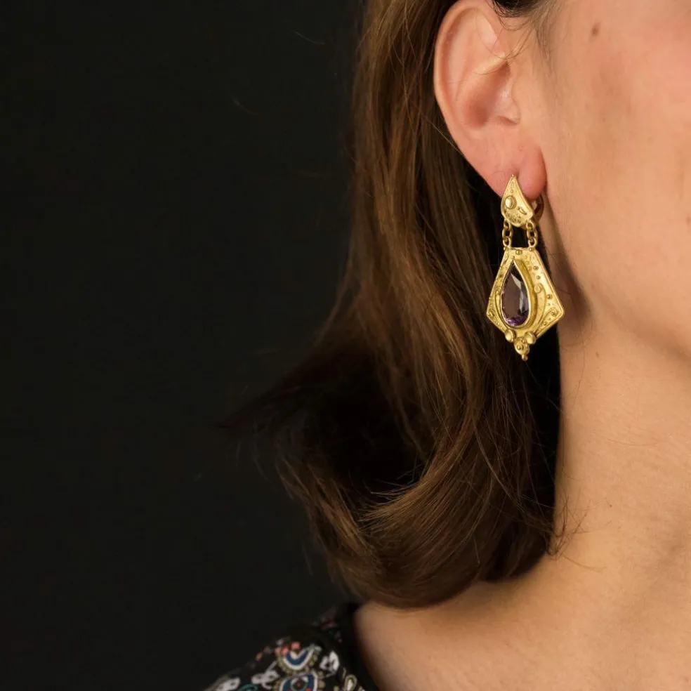 Pendants d'oreilles or améthystes