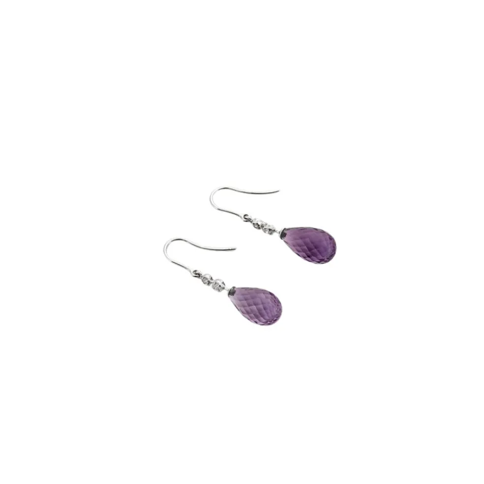 Pendants d'oreilles Or blanc Améthystes Diamants