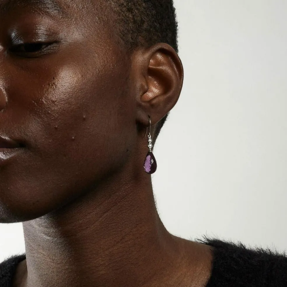 Pendants d'oreilles Or blanc Améthystes Diamants