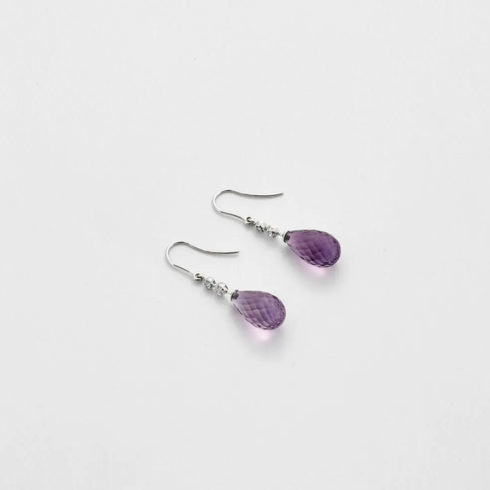 Pendants d'oreilles Or blanc Améthystes Diamants