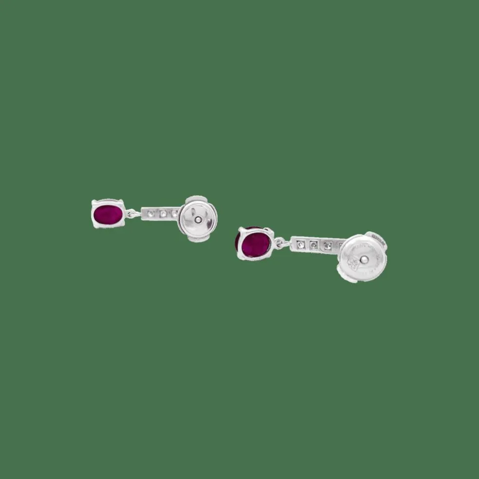 Pendants d'oreilles or blanc, diamants et rubis.