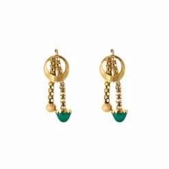 Pendants d'oreilles or jaune et chrysoprase