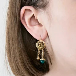 Pendants d'oreilles or jaune et chrysoprase