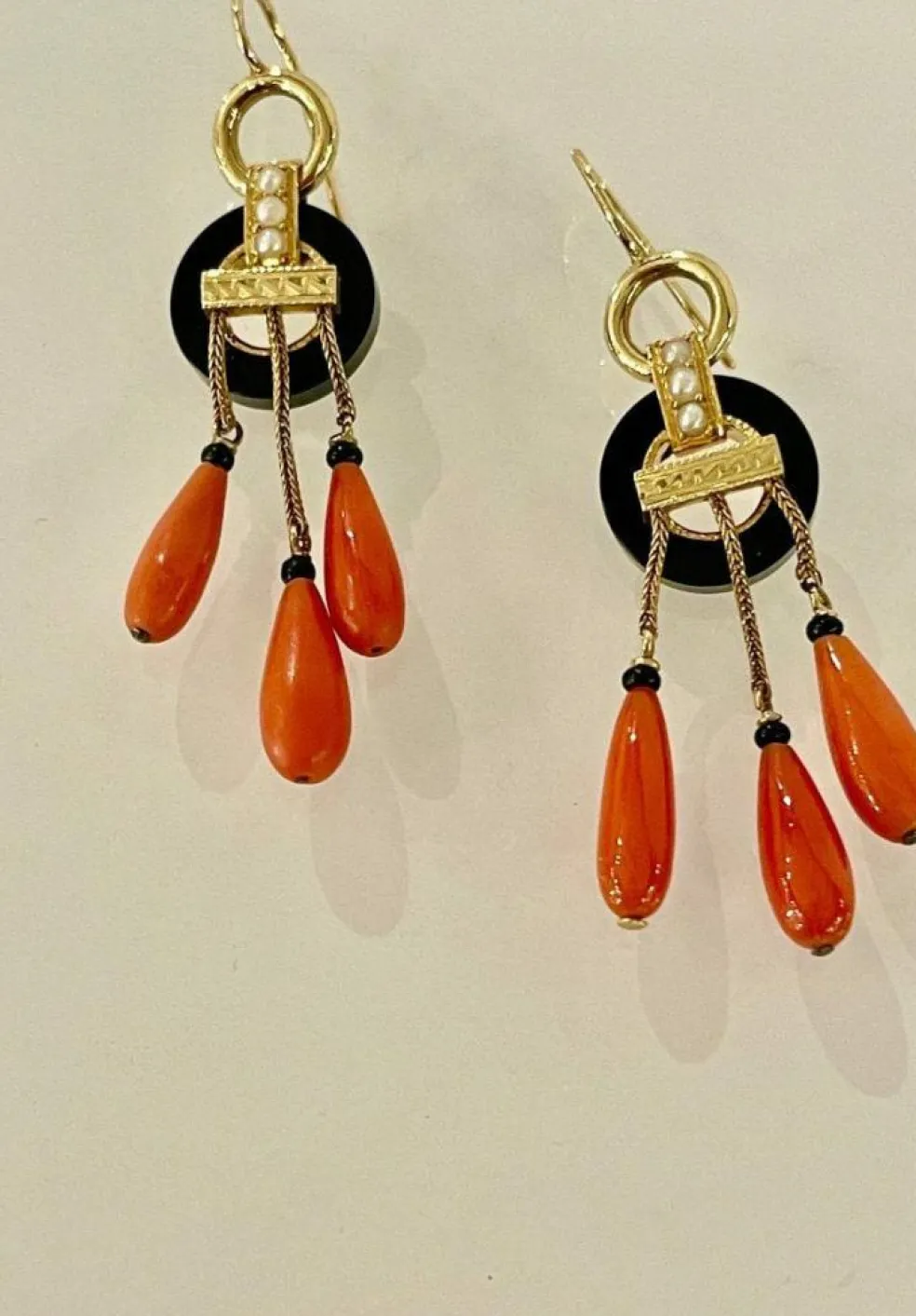 Pendants d'Oreilles Or Onyx Corail