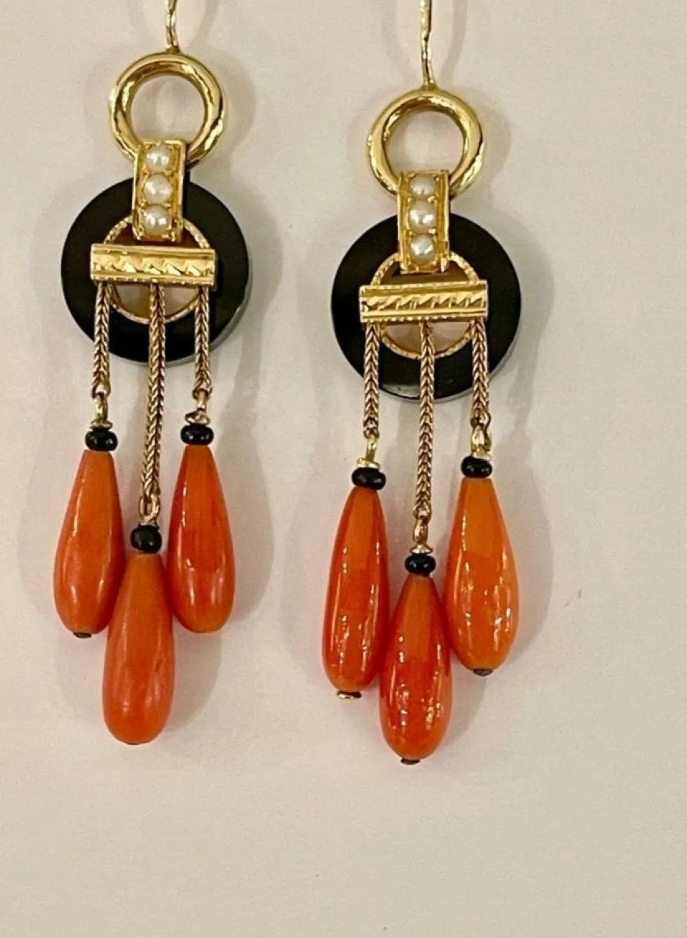 Pendants d'Oreilles Or Onyx Corail