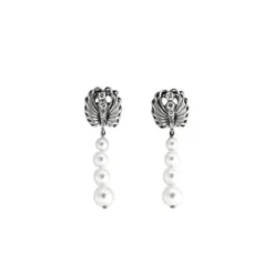 Pendants d'oreilles perles et diamants sur or gris