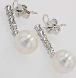Pendants d'oreilles perles Akoya et diamants trapèzes