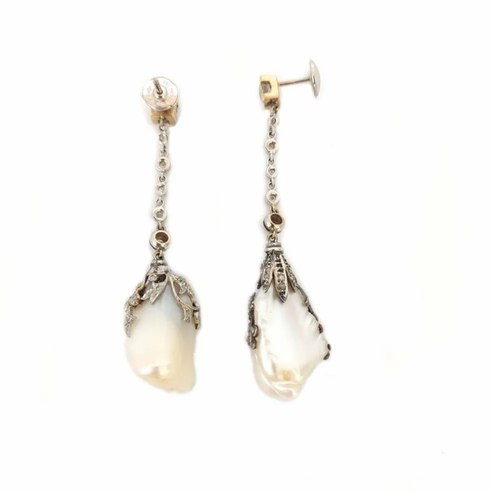 Pendants d’oreilles perles or blanc argent et diamants