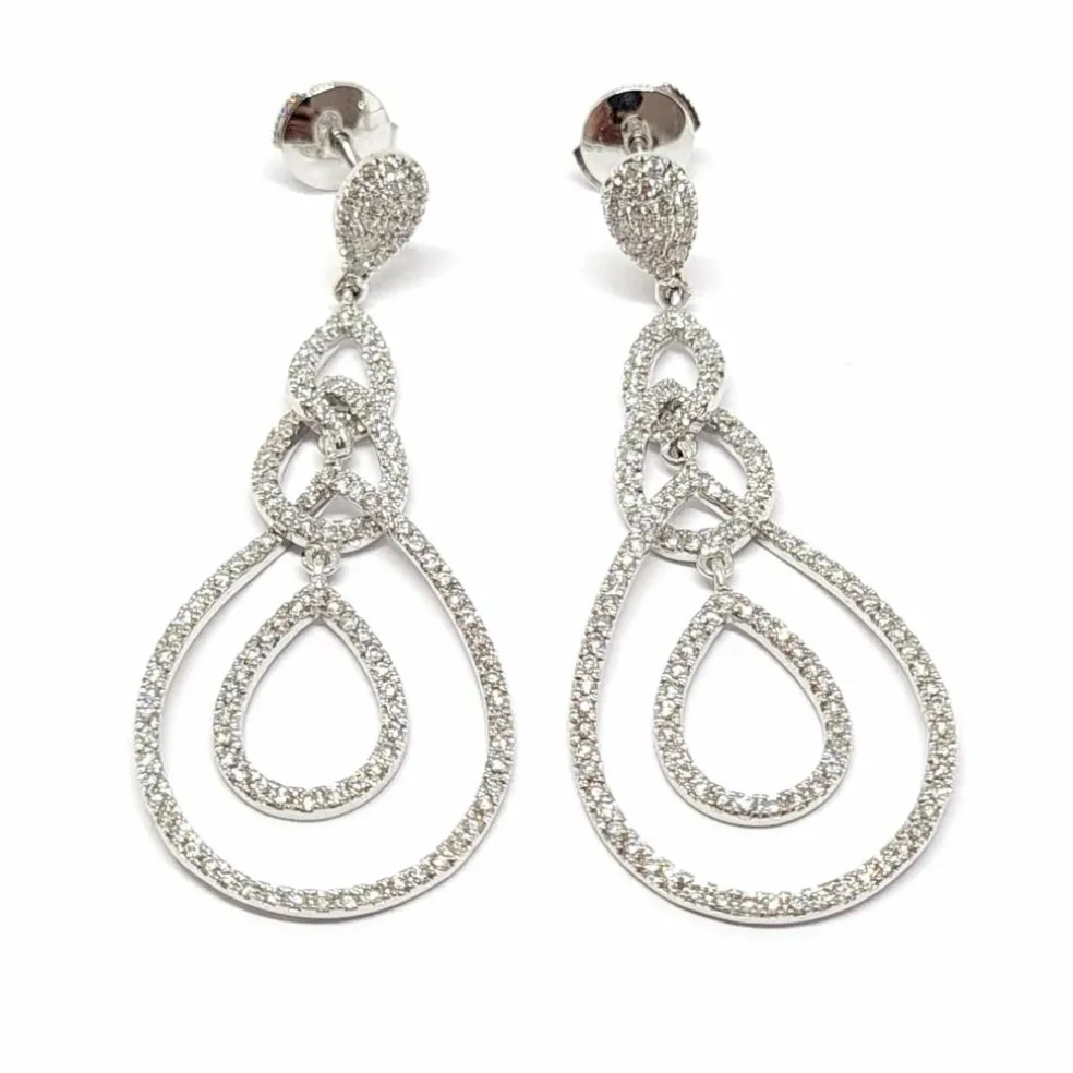 Pendants d'oreilles poire diamants or blanc