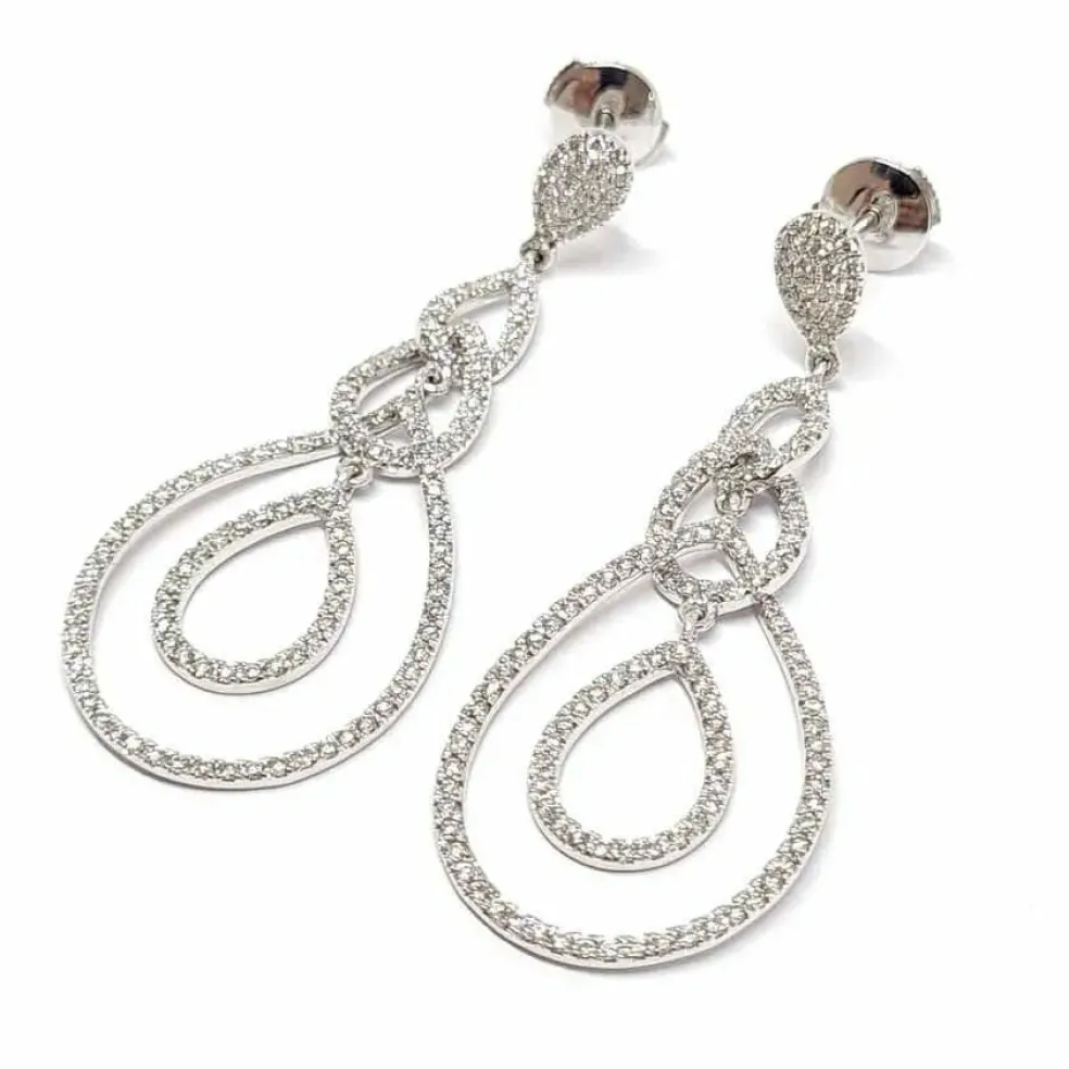 Pendants d'oreilles poire diamants or blanc