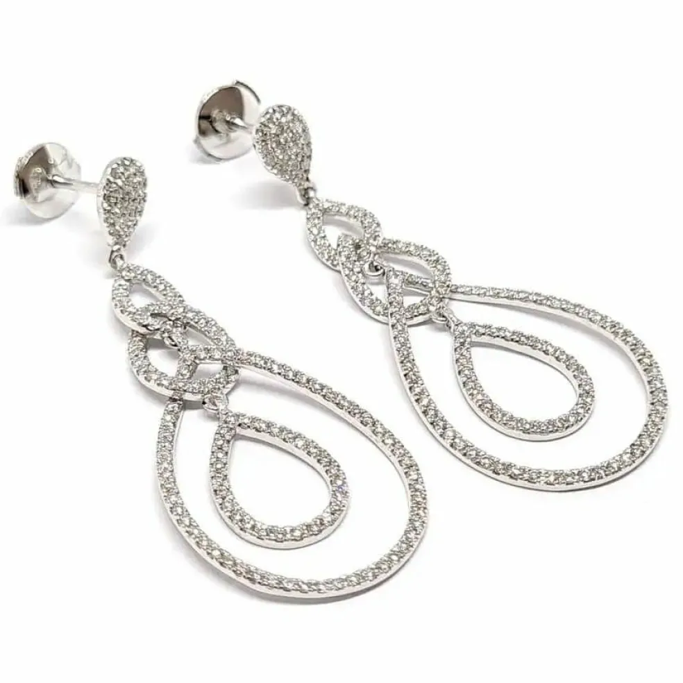 Pendants d'oreilles poire diamants or blanc