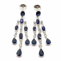 Pendants d'oreilles saphirs diamants or blanc