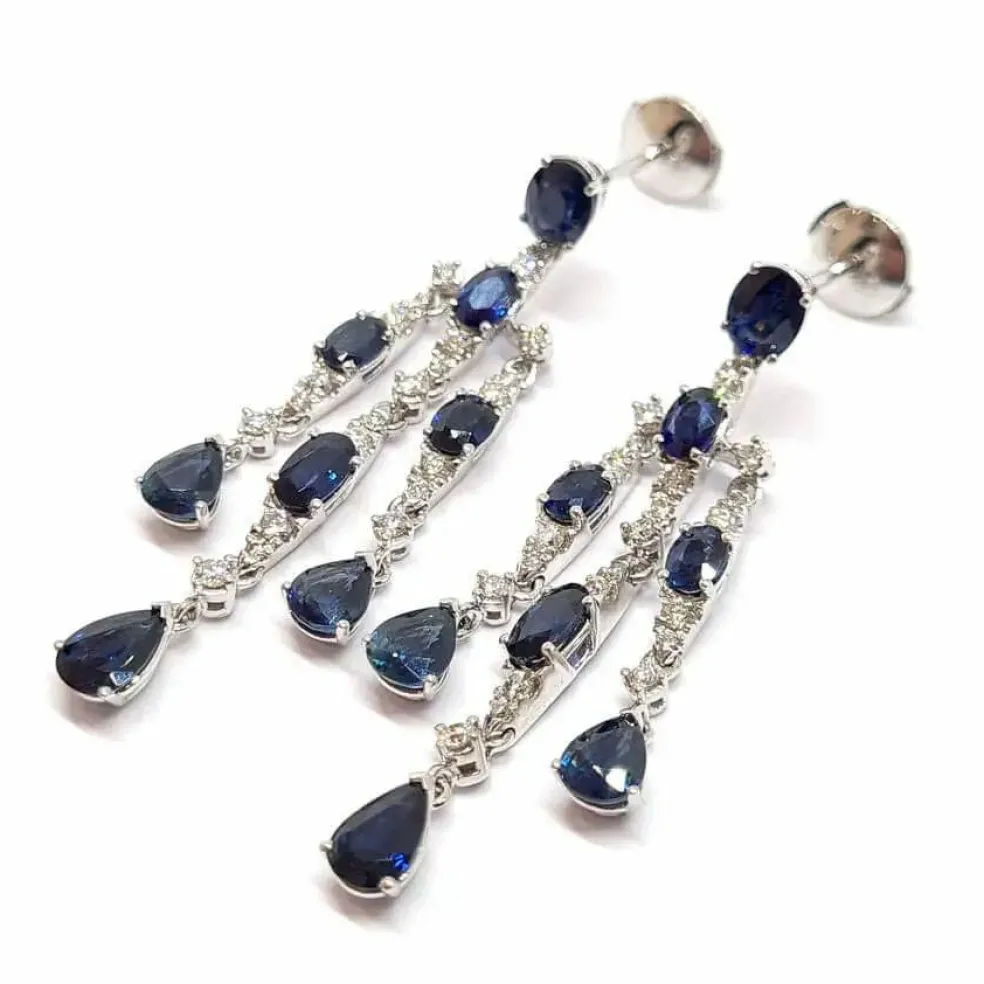 Pendants d'oreilles saphirs diamants or blanc