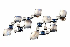 Pendants d'oreilles titane, pierre de lune, saphirs et diamants