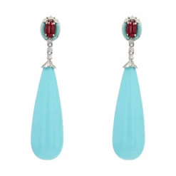 Pendants d'oreilles turquoise rubis et diamants