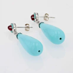 Pendants d'oreilles turquoise rubis et diamants