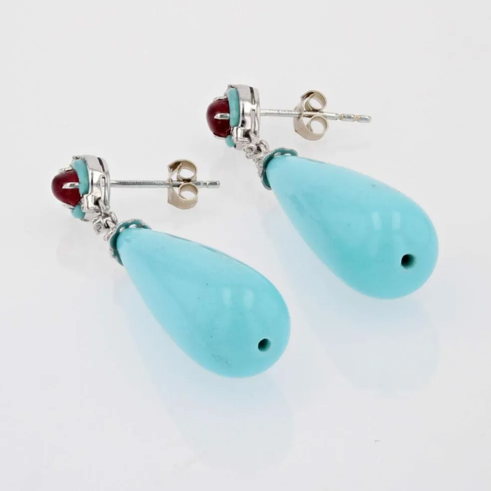 Pendants d'oreilles turquoise rubis et diamants