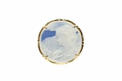 Pendentif - Broche Années 50 en or jaune 18 carats serti d'un camée sur agate