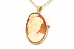 Pendentif - Broche années 70 or jaune, camée coquillage