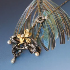 Pendentif - Broche Art nouveau Diamants et Perles