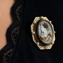 Pendentif - Broche Aucoc Camée ancien et ses perles