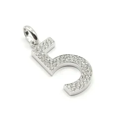 Pendentif "5" or blanc serti de diamants
