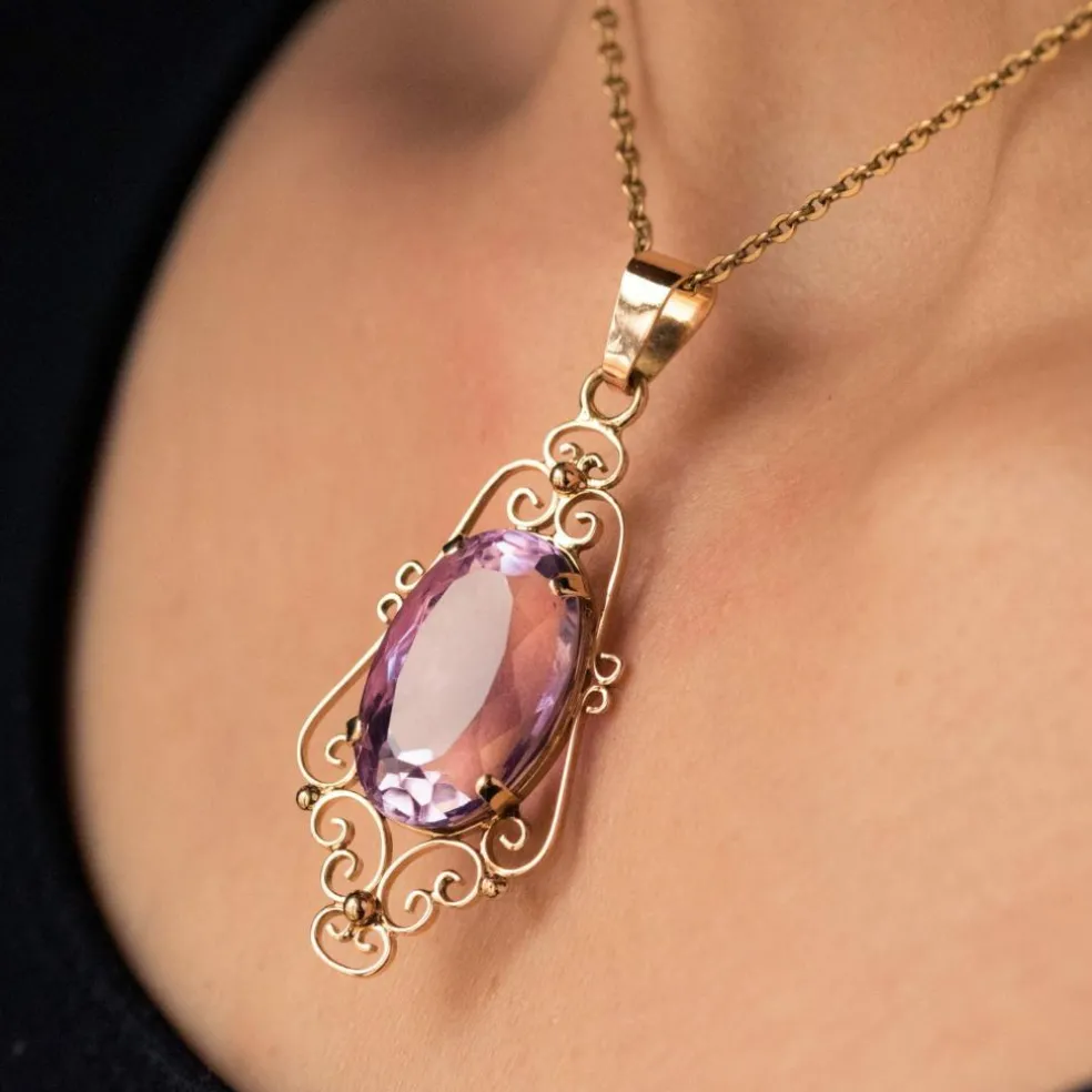 Pendentif améthyste or rose