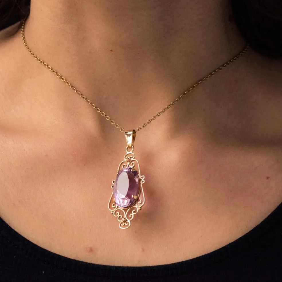 Pendentif améthyste or rose