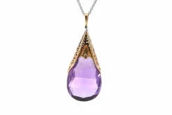 Pendentif ancien 1900 améthyste et diamants en or et platine