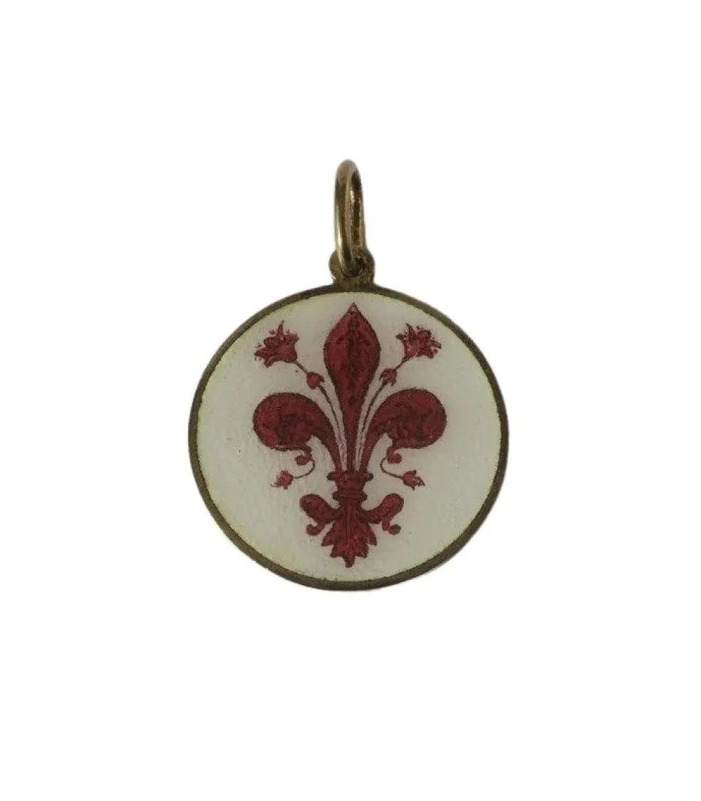 Pendentif ancien biface émail fleur de Lys Jésus