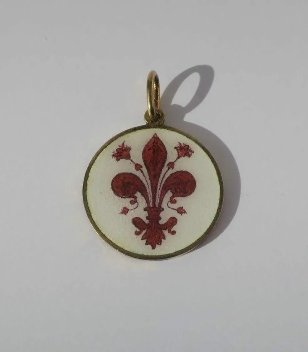 Pendentif ancien biface émail fleur de Lys Jésus