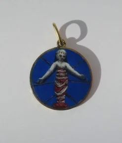 Pendentif ancien biface émail fleur de Lys Jésus