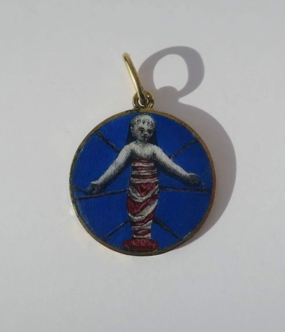 Pendentif ancien biface émail fleur de Lys Jésus